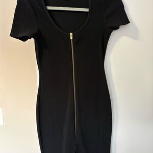 Express Black Ribbed Mini Dress with Gold Zipper
